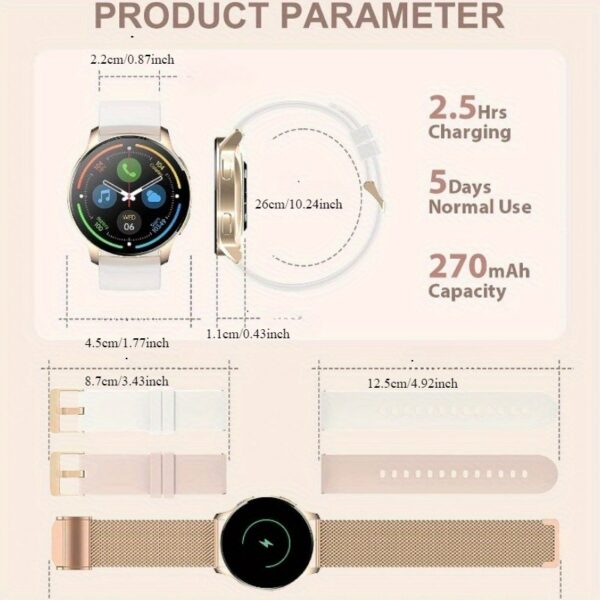Smartwatch for women (answering/making calls), fitness tracker for Android and iPhone smartphones, equipped with LED high-definition full touch screen AI voice controlled pedometer - Image 4