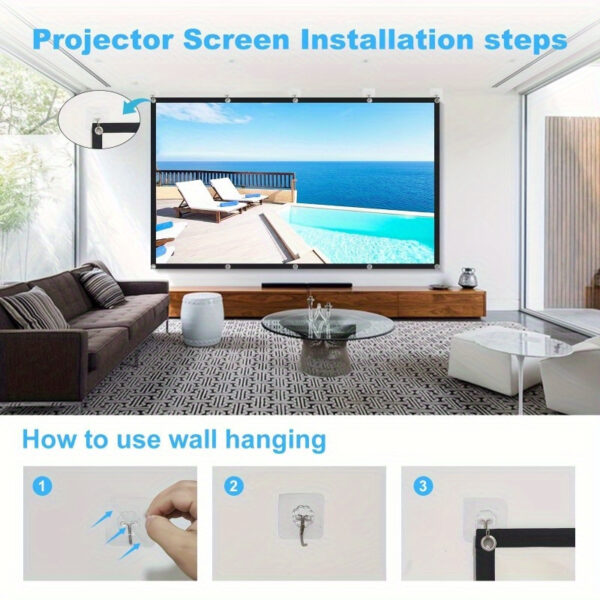 4K 72/84/100/120 Inch 3D Projection Screen, Projector Screen, Portable Foldable HD Anti-wrinkle Projection Screen, Movie Projection Screen 16:9 Indoor And Outdoor Projection Double-sided Video Projection Screen, Suitable For All Models Of Projectors, Suitable For Movie Projector, Gaming Monitor - Image 4