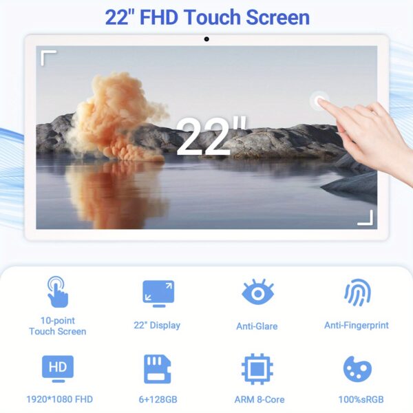 22-Inch Portable TV on Wheels, 1080P Portable Touch Screen Monitor, Android13, Full Swivel Rotation, Built-in 13MP Camera, Built-in Battery(6-8H), 6+128G - Image 4