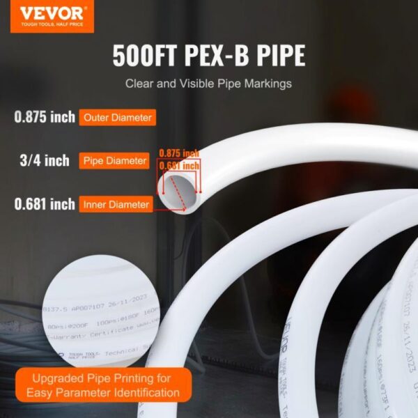3/ 4 Inch PEX- B Flexible Pipe Tubing 500 Feet for Hot and Cold Potable Water Plumbing Applications with Free and Clamps White - Image 8
