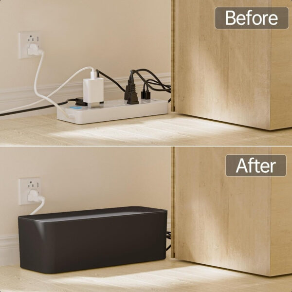 2 Pack Cable Management Box Pet and Baby Proofing Cable Organizer Box Large and Medium Size Cord Management Box Cord Organizer Perfect for Office and Home Cord Hider Cable Hider Black - Image 6
