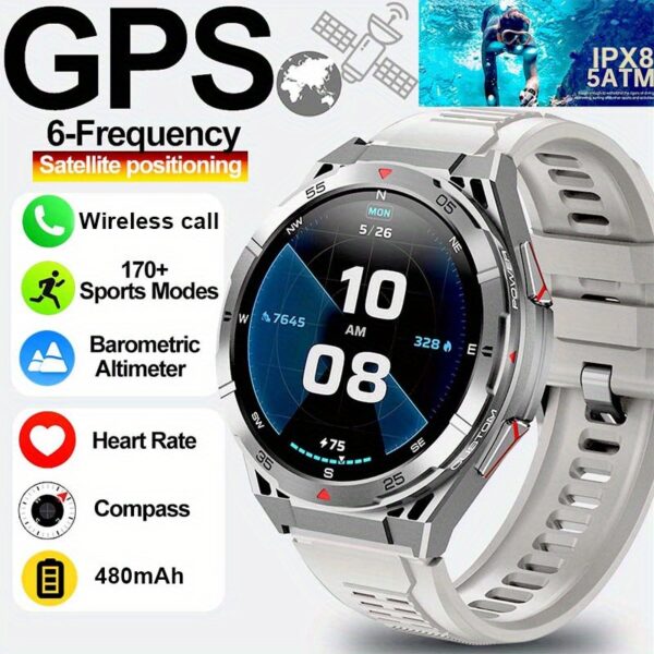 2025 Men's GPS Smartwatch with 1.43" HD AMOLED Full Touch Screen, IPX8/5ATM High Quality, 170+ Sports Modes, Built-in GPS, Compass, Altitude, Air Pressure, 480mAh Battery, Zinc Alloy Body, Wireless Calls, Voice Assistant, Step Counter, Distance Tracking for iPhone & Android, Outdoor Fitness Tracker, Versatile Wearable, Metallic Finish, Sleek Watch Design, Highquality Display, Durable Touchscreen - Image 5