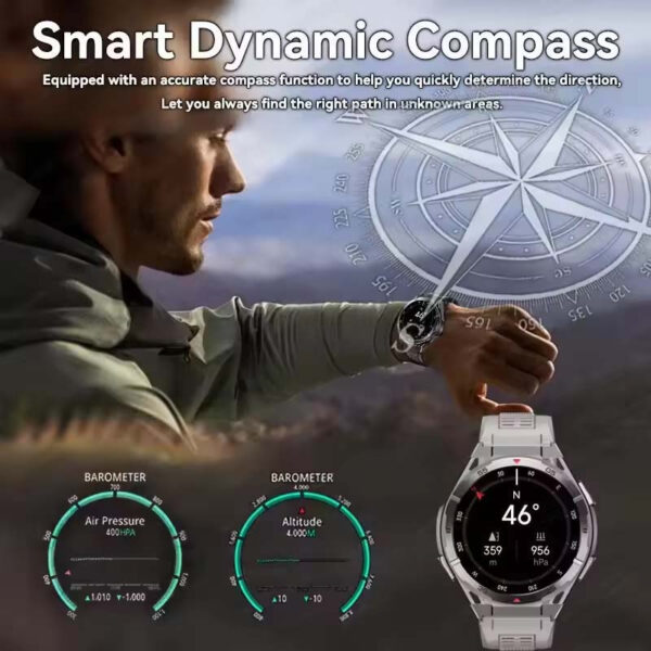 2025 Men's GPS Smartwatch with 1.43" HD AMOLED Full Touch Screen, IPX8/5ATM High Quality, 170+ Sports Modes, Built-in GPS, Compass, Altitude, Air Pressure, 480mAh Battery, Zinc Alloy Body, Wireless Calls, Voice Assistant, Step Counter, Distance Tracking for iPhone & Android, Outdoor Fitness Tracker, Versatile Wearable, Metallic Finish, Sleek Watch Design, Highquality Display, Durable Touchscreen - Image 8