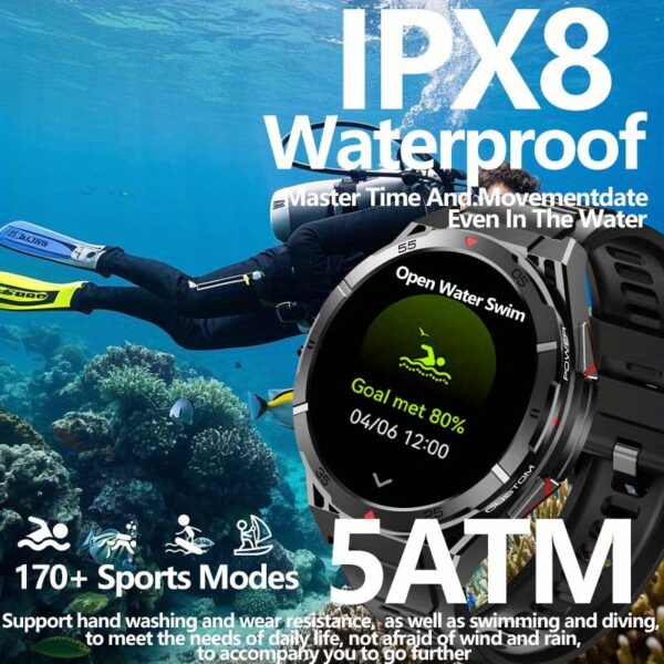 2025 Men's GPS Smartwatch with 1.43" HD AMOLED Full Touch Screen, IPX8/5ATM High Quality, 170+ Sports Modes, Built-in GPS, Compass, Altitude, Air Pressure, 480mAh Battery, Zinc Alloy Body, Wireless Calls, Voice Assistant, Step Counter, Distance Tracking for iPhone & Android, Outdoor Fitness Tracker, Versatile Wearable, Metallic Finish, Sleek Watch Design, Highquality Display, Durable Touchscreen - Image 4