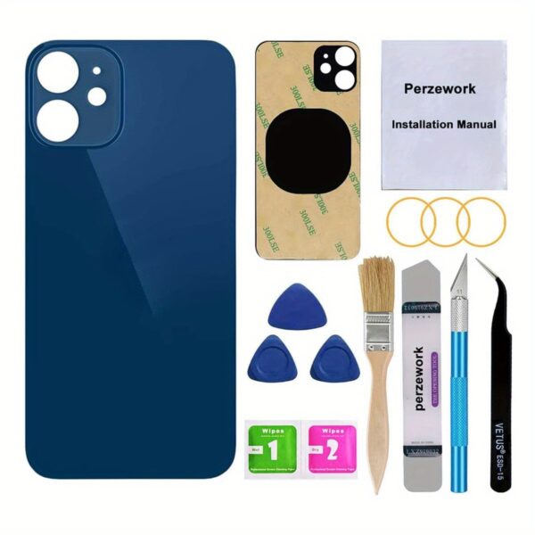 OEM Rear Back Glass Replacement for 6.1 inches for iphone 12 with Repair Toolkit and Pre - Installed Adhesive Black - Image 8