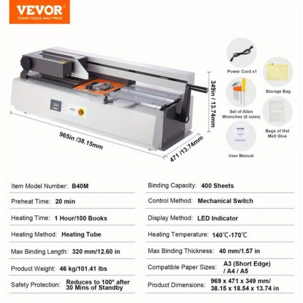 Thermal Book Binding Machine 400 Sheet Capacity Hot Glue Binder A3 A4 A5 40mm Maximum Binding Thickness Ideal for Document and Report Binding - Image 2