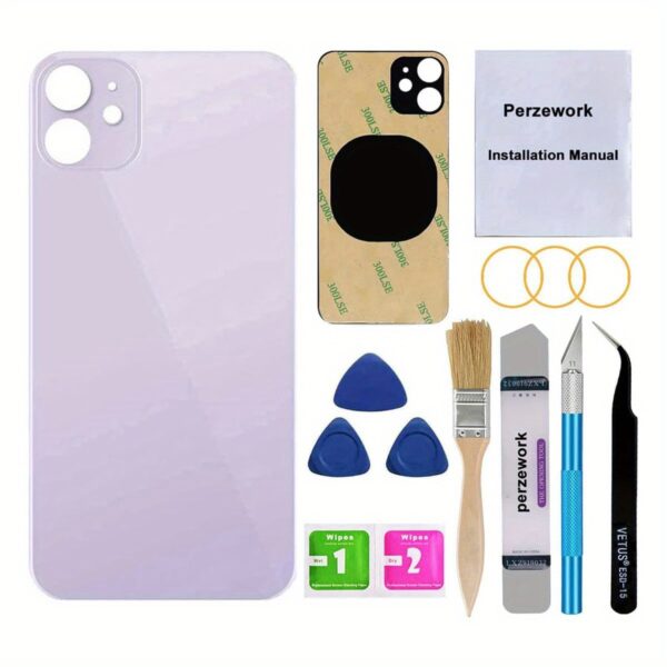 OEM Rear Back Glass Replacement for 6.1 inches for iphone 12 with Repair Toolkit and Pre - Installed Adhesive Black - Image 6