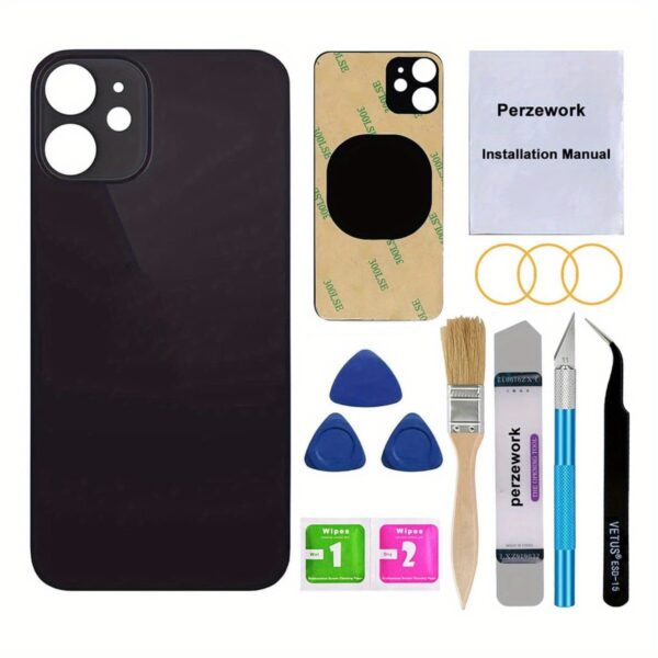 OEM Rear Back Glass Replacement for 6.1 inches for iphone 12 with Repair Toolkit and Pre - Installed Adhesive Black - Image 4