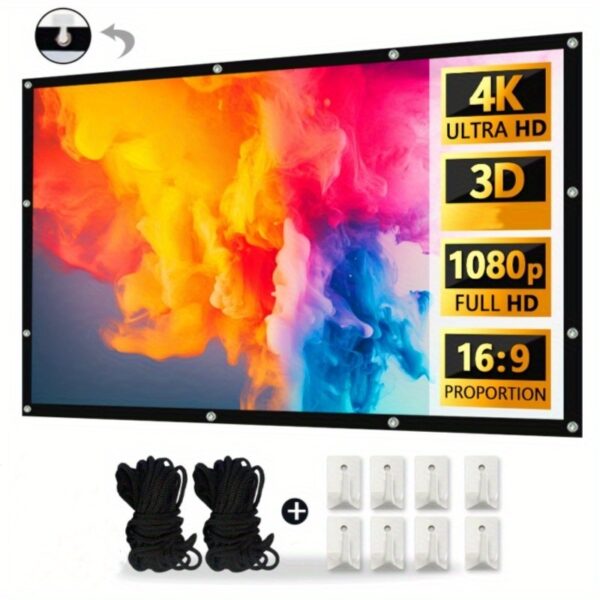 4K 72/84/100/120 Inch 3D Projection Screen, Projector Screen, Portable Foldable HD Anti-wrinkle Projection Screen, Movie Projection Screen 16:9 Indoor And Outdoor Projection Double-sided Video Projection Screen, Suitable For All Models Of Projectors, Suitable For Movie Projector, Gaming Monitor - Image 3
