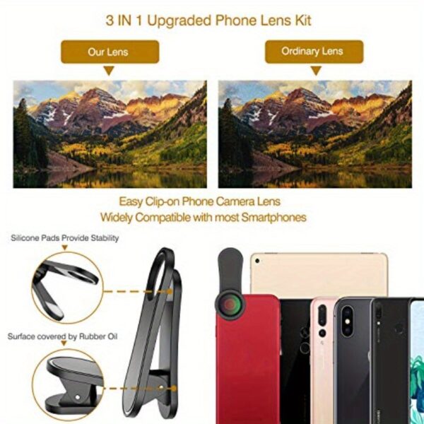 Phone Camera LensUpgraded 3 in 1 Phone Lens kit198 Fisheye Lens + ro Lens + 120 Wide Angle Lens Clip on Cell Phone Lens Kit Compatible with for samsung Android Smartphones - Image 2