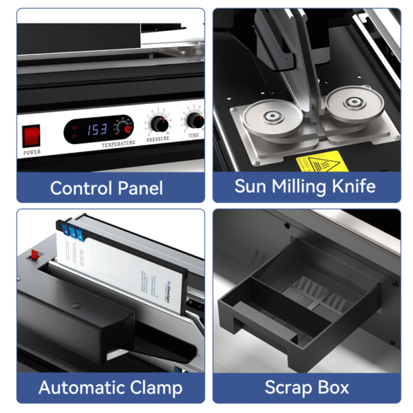 A4 Size Semi-Automatic Hot Melt Glue Book Binding Machine - Fully Auto Adhesive, 8-Tip Tungsten Steel Milling Knife, Dust Collection & Smoke Filtration System, Manual Scale Adjustment for Office & School Use, Professional Desktop Design, Durable Construction - Image 6