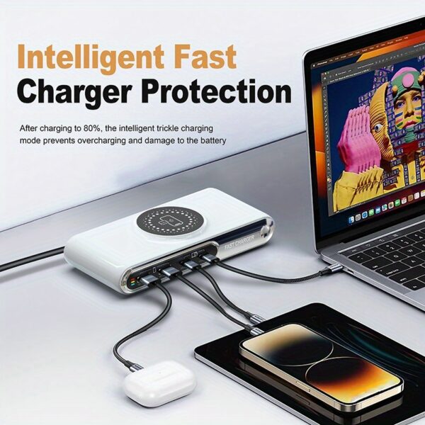 New Multi-port Charger With Color Atmosphere Light Magnetic Charger Desktop Charging Station Notebook Tablet Mobile Phone USB Multi-port Socket Fast Charging. - Image 7