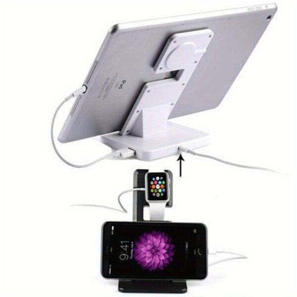 Dual Charging Stand for Apple Watch, for iPhone & for iPad - White, Secure Clamp Design with Multiple Charging Ports, Compatible with Apple Devices, Charging Station for Phone, Charging Station for Apple Watch, Sleek Design, Sturdy Construction - Image 4