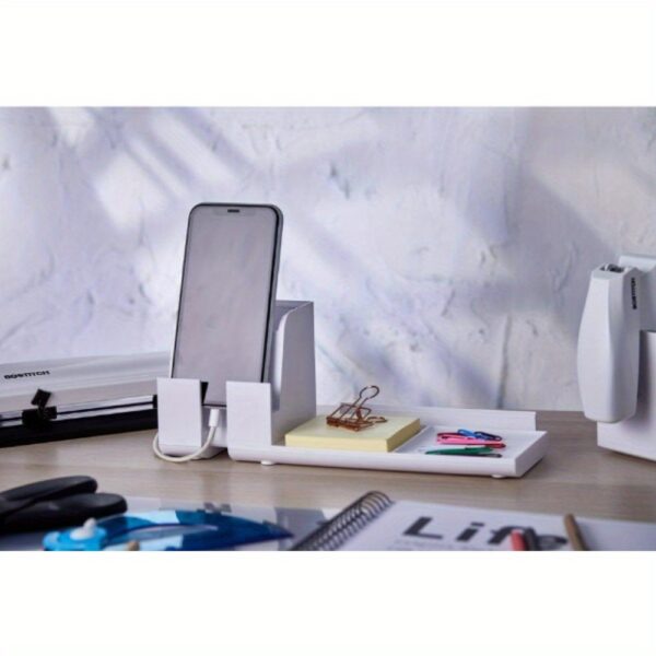 Connect Charging Desk Organizer Base, USB Phone Stand Compatible with Cell Phones and Tablets, White - Image 3