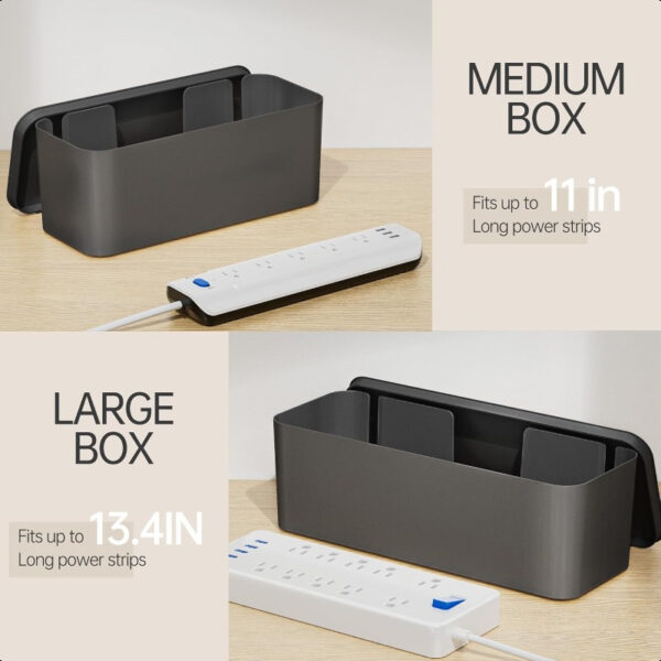 2 Pack Cable Management Box Pet and Baby Proofing Cable Organizer Box Large and Medium Size Cord Management Box Cord Organizer Perfect for Office and Home Cord Hider Cable Hider Black - Image 4