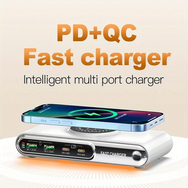 New Multi-port Charger With Color Atmosphere Light Magnetic Charger Desktop Charging Station Notebook Tablet Mobile Phone USB Multi-port Socket Fast Charging. - Image 5