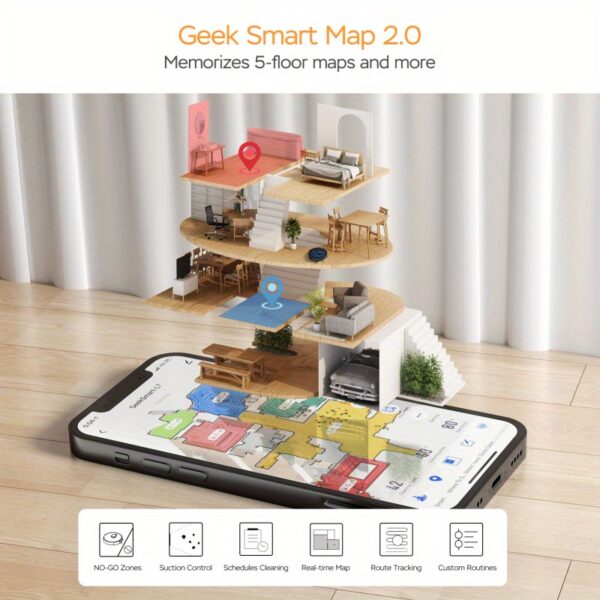 Geek Smart L7 Robot Vacuum and Mop Combo - 2700Pa Super Strong Suction, LDS Smart Navigation, WiFi & App Control, 5 Map Modes, Carpet Boost, Pet Hair Cleaning, Voice Compatible for Large Homes, Smart Vacuum Robot, Automated Cleaning, Stylish Appliance, Efficient Cleaning, Appcontrolled Cleaner, Techsavvy Users - Image 3