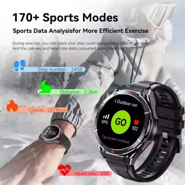 2025 Men's GPS Smartwatch with 1.43" HD AMOLED Full Touch Screen, IPX8/5ATM High Quality, 170+ Sports Modes, Built-in GPS, Compass, Altitude, Air Pressure, 480mAh Battery, Zinc Alloy Body, Wireless Calls, Voice Assistant, Step Counter, Distance Tracking for iPhone & Android, Outdoor Fitness Tracker, Versatile Wearable, Metallic Finish, Sleek Watch Design, Highquality Display, Durable Touchscreen - Image 9