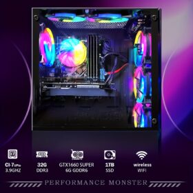 STGAubron Gaming Desktop, Core i7 3.4G up to 3.9G, GeForce GTX 1660 Super 6G GDDR6, 32G RAM, 1T SSD, WiFi, Wireless 5.0, RGB Fan x 6, RGB Keyboard&Mouse&Mouse Pad, RGB Wireless Sound Bar & Gaming Mic, W10H64