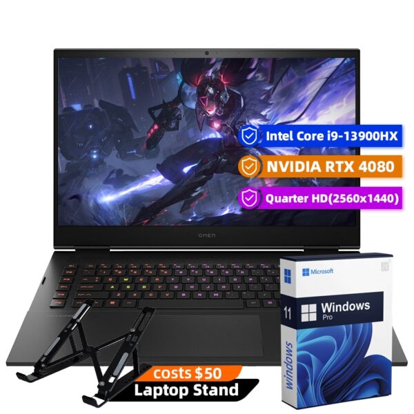 HP Omen Gaming Laptop, 17.3" 2560 x 1440 165Hz, Intel Core i9-13900HX 24-Core, NVIDIA GeForce RTX 4080 12GB, 64GB DDR5, 2TB SSD, Windows 11 Pro, RGB Backlit KB, Wi-Fi 6E, Black