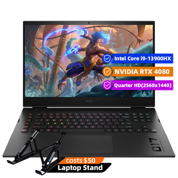 HP Omen Gaming Laptop, 17.3" 2560 x 1440 165Hz, Intel Core i9-13900HX 24-Core, NVIDIA GeForce RTX 4080 12GB, 64GB DDR5, 2TB SSD, Windows 11 Home, RGB Backlit KB, Wi-Fi 6E, Black