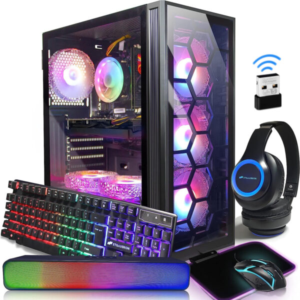 STGAubron Gaming Desktop PC, Core i7 3.4G up to 3.9G, GeForce RTX 2060 Super 8G GDDR6, 32G,1TB SSD,WiFi,Wireless 5.0, RGB Keybaord,RGB Mouse Pad,RGB Sound Bar,RGB Headset Mic, W10H64