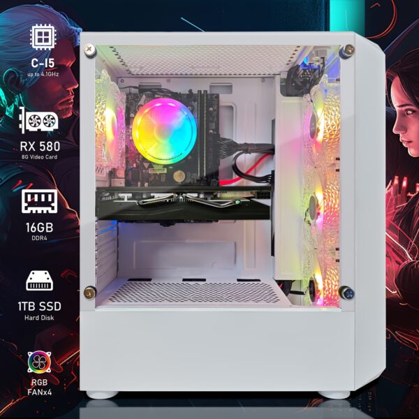 STGAubron Gaming Desktop PC, Radeon RX 580 8G GDDR5, Core i5-9400F up to 4.1GHz, 16G DDR4 RAM, 1T SSD, 600M WiFi, Wirless 5.0, RGB Fan x 4, RGB Keyboard and Mouse Pad, W11H64