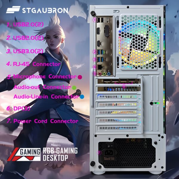 STGAubron Gaming Desktop PC, Radeon RX 580 8G GDDR5, Core i5-9400F up to 4.1GHz, 16G DDR4 RAM, 1T SSD, 600M WiFi, Wirless 5.0, RGB Fan x 4, RGB Keyboard and Mouse Pad, W11H64 - Image 6