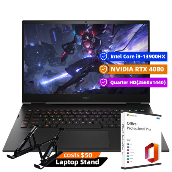 HP Omen Gaming Laptop, 17.3" 2560 x 1440 165Hz, Intel Core i9-13900HX 24-Core, NVIDIA GeForce RTX 4080 12GB, 32GB DDR5, 2TB SSD, Windows 11 Home, RGB Backlit KB, Wi-Fi 6E, Black with Microsoft Office Lifetime License