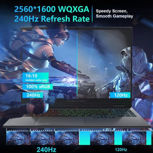 Thunderobot Radiant 16 4060 2.5K Gaming Laptop, 16" WQXGA 240Hz Display, 14th Gen Intel i7-14650HX, GeForce RTX 4060, 16GB DDR5 RAM, 1TB PCIe SSD, RGB Backlit Keyboard, Wi-Fi 6, Win 11 Home, Gray - Image 4