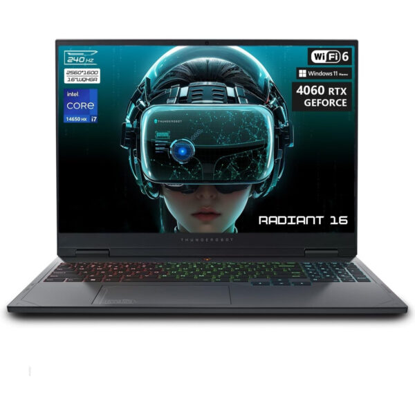 Thunderobot Radiant 16 4060 2.5K Gaming Laptop, 16" WQXGA 240Hz Display, 14th Gen Intel i7-14650HX, GeForce RTX 4060, 16GB DDR5 RAM, 1TB PCIe SSD, RGB Backlit Keyboard, Wi-Fi 6, Win 11 Home, Gray