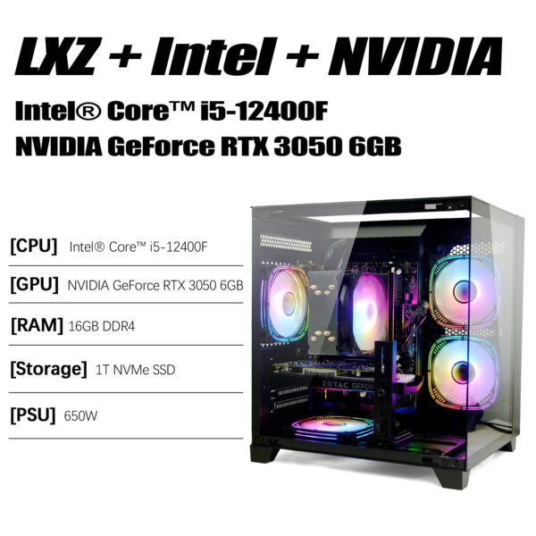 LXZ Gaming PC Desktop computer, I5-12400F, 2.5GHz, GeForce RTX 3050 6GB, 16GB DDR4 RAM, 1TB NVME SSD, for Gaming and Work, Black - Image 5