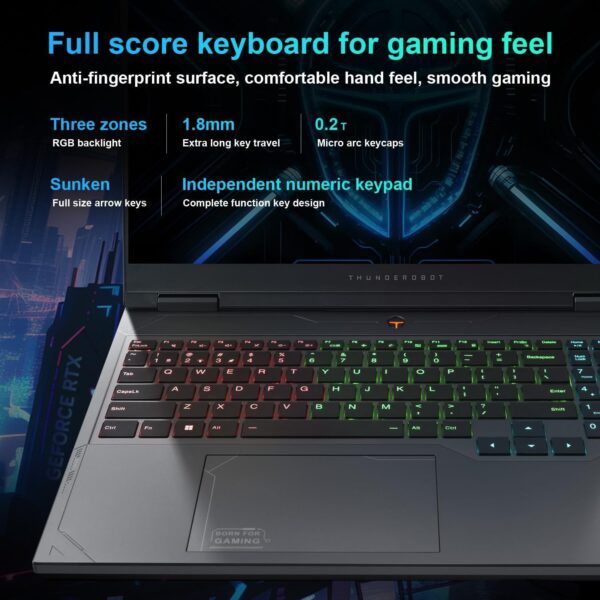 Thunderobot Radiant 16 i9 RTX 4060 2.5K Gaming Laptop, 16" WQXGA 240Hz Display, Intel Core i9-13900HX, GeForce RTX 4060, 16GB DDR5 RAM, 512GB PCIe SSD, RGB Backlit Keyboard, Wi-Fi 6, Win 11 Home, Gray - Image 5