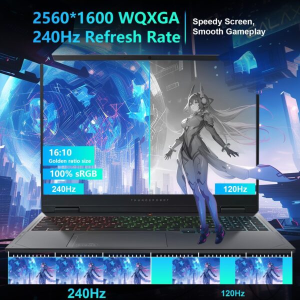 Thunderobot Radiant 16 i9 RTX 4060 2.5K Gaming Laptop, 16" WQXGA 240Hz Display, Intel Core i9-13900HX, GeForce RTX 4060, 16GB DDR5 RAM, 512GB PCIe SSD, RGB Backlit Keyboard, Wi-Fi 6, Win 11 Home, Gray - Image 3