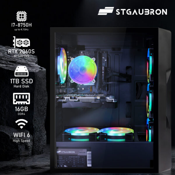 STGAubron Gaming PC Computer Desktop, GeForce RTX 2060 Super 8G, Core I7 8th up to 4.1GHz, 16G DDR4, 1T SSD, WiFi 6, RGB Fan x6, Windows 11 Home