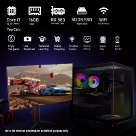 STGAubron Gaming Desktop PC, Core i7 3.4G up to 3.9G, 16G RAM, 512G SSD, Radeon RX 580 16G GDDR5, 600M WiFi, Wireless 5.0, RGB Fan x 2, RGB Keyboard&Mouse, RGB Mouse Pad, RGB Wireless Sound Bar, W10H64