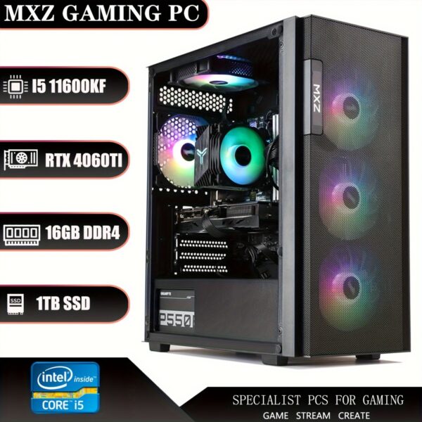 MXZ Gaming PC Computer I5 11600KF, RTX4060Ti, 8GB*2 DDR4, NVME M2 1T, 6RGB Fans, Gamer Desktop Computer(I5 11600F| RTX4060Ti)