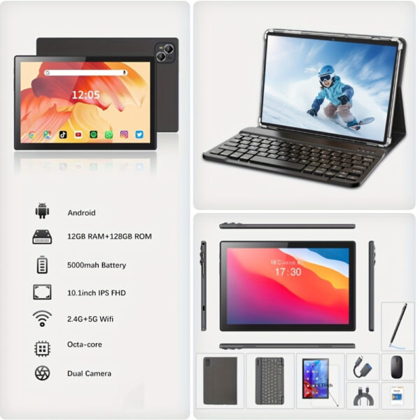 Crelander Tablet With Keyboard, 2-in-1 Tablet, 6GB+128GB, 10-inch Tablet With Case, Mouse, Stylus, 5000mAh Battery, WiFi, Android - Image 5