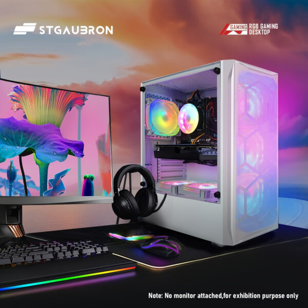 STGAubron Gaming PC Desktop, GTX 1660 Ti 6G GDDR6, Intel Core I7 up to 3.9 GHz, 16G RAM, 512G SSD, WiFi, BT 5.0, RGB Fan x 6, RGB Mouse Pad, RGB BT Sound Bar, Windows 10 Home, White - Image 4
