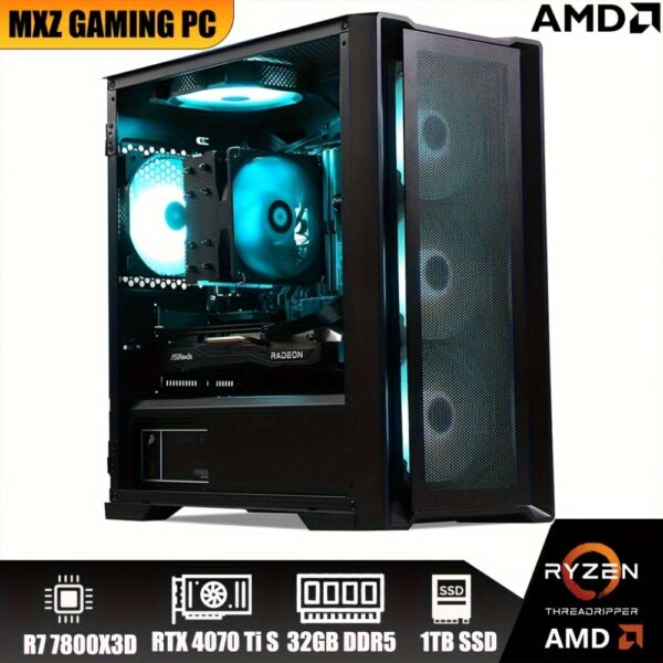MXZ Gaming PC, AMD Ryzen 7 7800X3D, 32GB DDR5 6000MHz, KC3000 M.2 SSD 1TB, B650, 6RGB Fans, Gamer Desktop Computer Optional RTX 4070 Super|RTX 4070