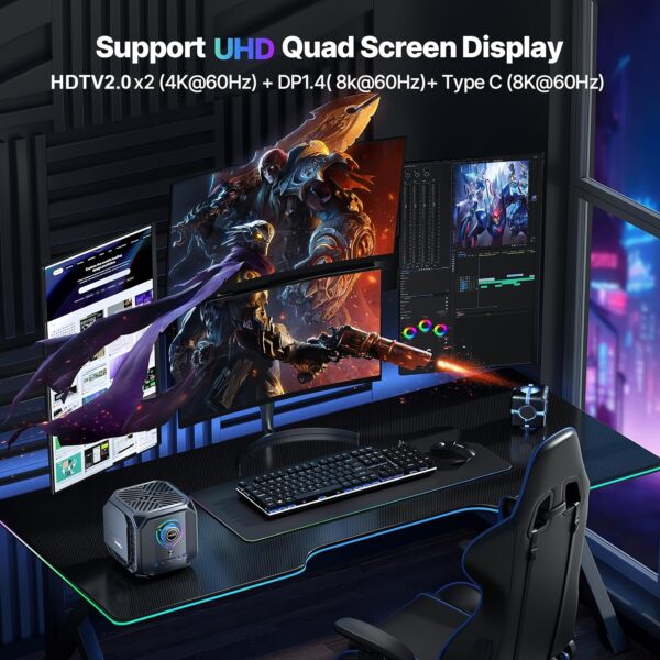 ACEMAGIC M1A DIY Gaming PC, I7 12700H(14C/20T, Up To 4.7GHz) Mini Desktop, RTX 3060, 32GB DDR5 & 1TB PCle3.0x4 SSD/8K 4-Screen/WiFi6/DP1.4/USB 4 Gaming Computer - Image 8