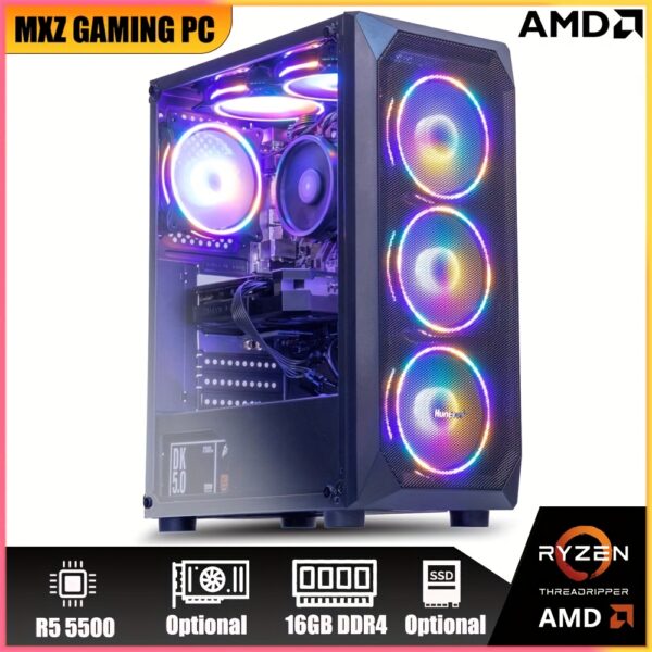 MXZ Gaming PC Computer AMD Ryzen 5 5500 3.6GHz, 16GB (8G*2) DDR4 3200, NVME 500G/1 TB SSD, 6RGB Fans, WIFI &Gamer Desktop Computer Optional GTX 1660S/RTX 3060/RTX 4060/RX6750GRE/RX7600/RTX2060S - Image 3