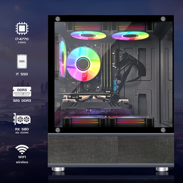 STGAubron Gaming Desktop PC, Intel Core i7 3.4G up to 3.9G, 32G RAM, 1T SSD, Radeon RX 580 16G GDDR5, 600m WiFi, Wireless 5.0, RGB Fan x 5, RGB Keyboard&Mouse, RGB Mouse Pad, RGB Wireless Sound Bar, W10H64 - Image 4