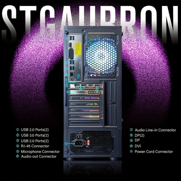 STGAubron Gaming PC Computer Desktop, Intel Core I7 Up To 3.9G, Radeon RX 580 8G, 16G RAM, 1T SSD, 600M WiFi, RGB Fan X6, RGB BT Soundbar & Headphone, Windows 10 Home - Image 5