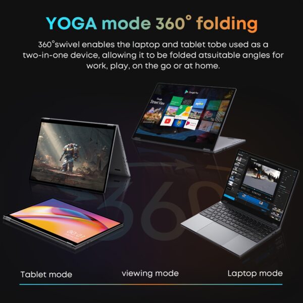 CHUWI FreeBook 2-in-1 Touch Screen Windows 11 Laptop, 13.5'' 2256*1504 IPS Display, 512GB PCIe SSD 12GB RAM, 12th Gen Intel N100, WiFi6, Wireless 5.2, Backlit Keyboard, 1TB SSD Expand, Type-C, PD 2.0, Webcam, 360 Rotating, NoteBook Computer - Image 6