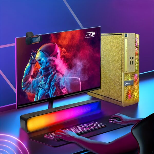 PC Golden Treasure Box RGB Dell Desktop Quad Core I5 up to 3.6Ghz, 16G, 512G SSD, WiFi, RGB Gaming Keyboard & Mouse, DVD, New 22" 1080 FHD LED, RGB Sound Bar, Webcam, Win 10 Pro (Renewed) - Image 4