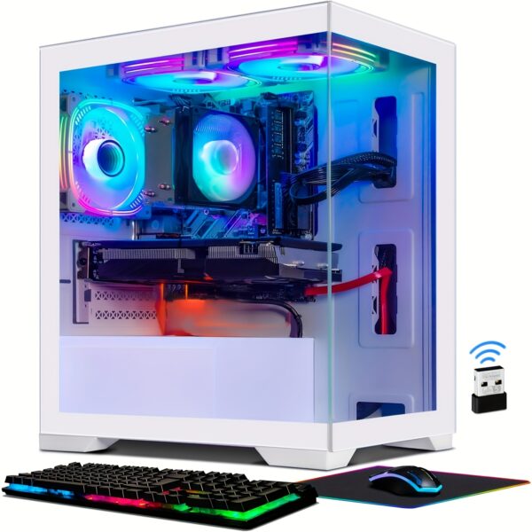 STGAubron Gaming PC Desktop, GeForce RTX 2060 6G GDDR6, AMD Athlon 3000G 3.5G, 16G DDR4, 512G SSD, 600M WiFi, BT 5.0, RGB Fan x 3, RGB Mouse Pad, Windows 11 Home, White - Image 3