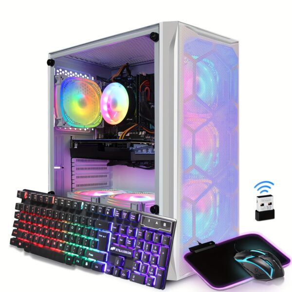 STGAubron Gaming PC Desktop, GTX 1660 Ti 6G GDDR6, Intel Core I7 up to 3.9 GHz, 16G RAM, 512G SSD, WiFi, BT 5.0, RGB Fan x 6, RGB Mouse Pad, RGB BT Sound Bar, Windows 10 Home, White - Image 3