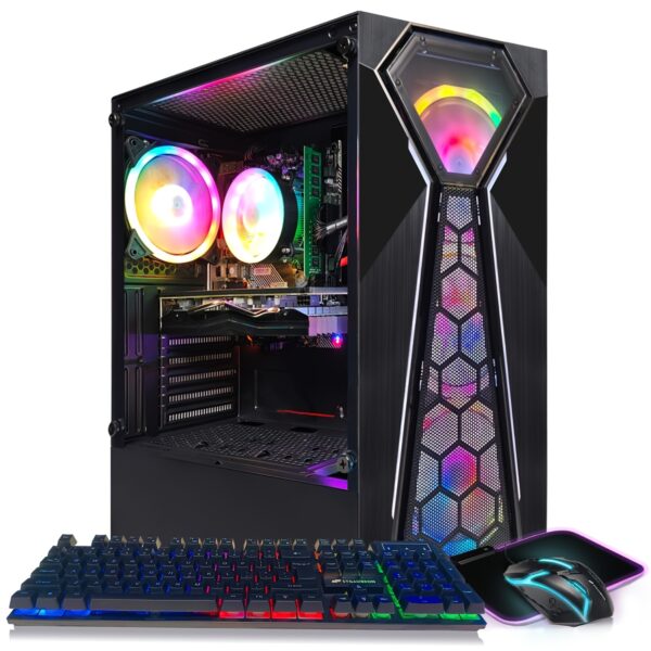 STGAubron Gaming PC Desktop - Radeon RX 550, 10th Gen Intel Core i5-9400F, 16GB DDR4, 512GB SSD, 600M WiFi, RGB Fan X 4, Windows 11 Home, RGB Keyboard & Mouse, Gaming Keyboard, Gaming Mouse, Gaming Accessories