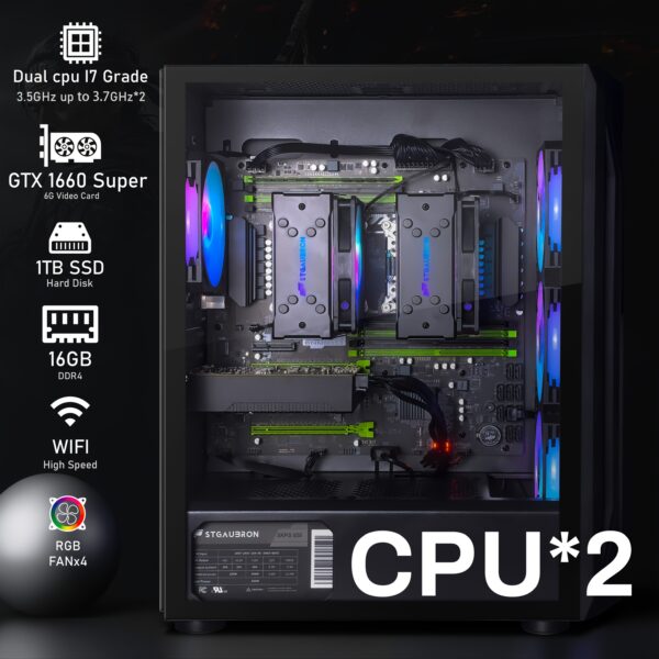 STGAubron Gaming PC Computer Desktop, Radeon RX 580 8G, Dual Intel I7 Xeon E5 Up to 3.7GHz, 16G DDR4, 512G SSD, 600m WiFi, Wireless 5.0, RGB Fan X 4, RGB Mouse Pad, Windows 10 Pro